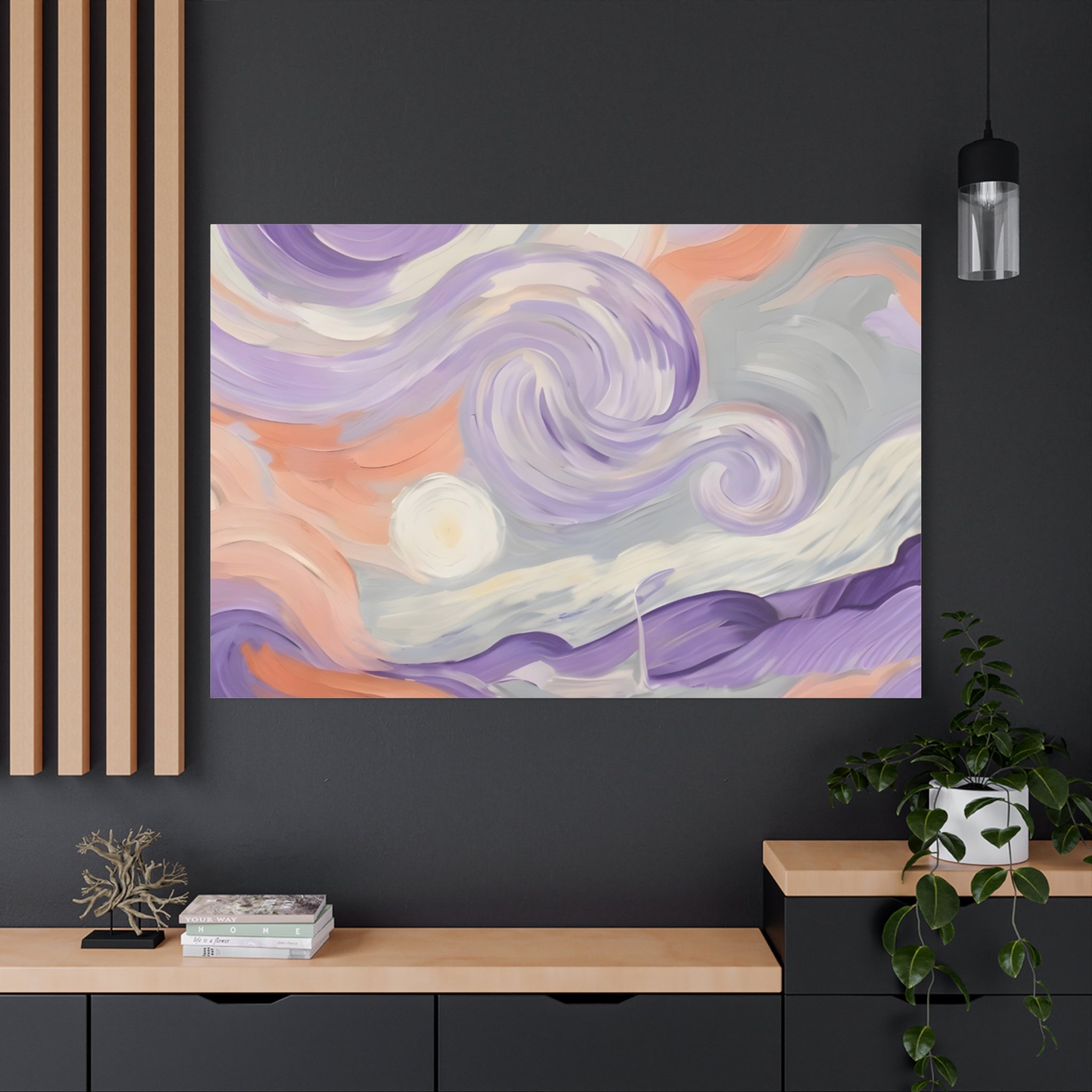 Abstract Swirl Canvas Art – Lavender & Peach Matte Stretched Canvas