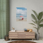 Sun-drenched beach memory with beach chair and umbrella - Poster