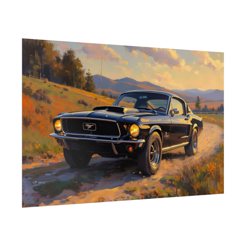 Vintage Mustang Sunset Wall Art - Classic Muscle Car - Poster