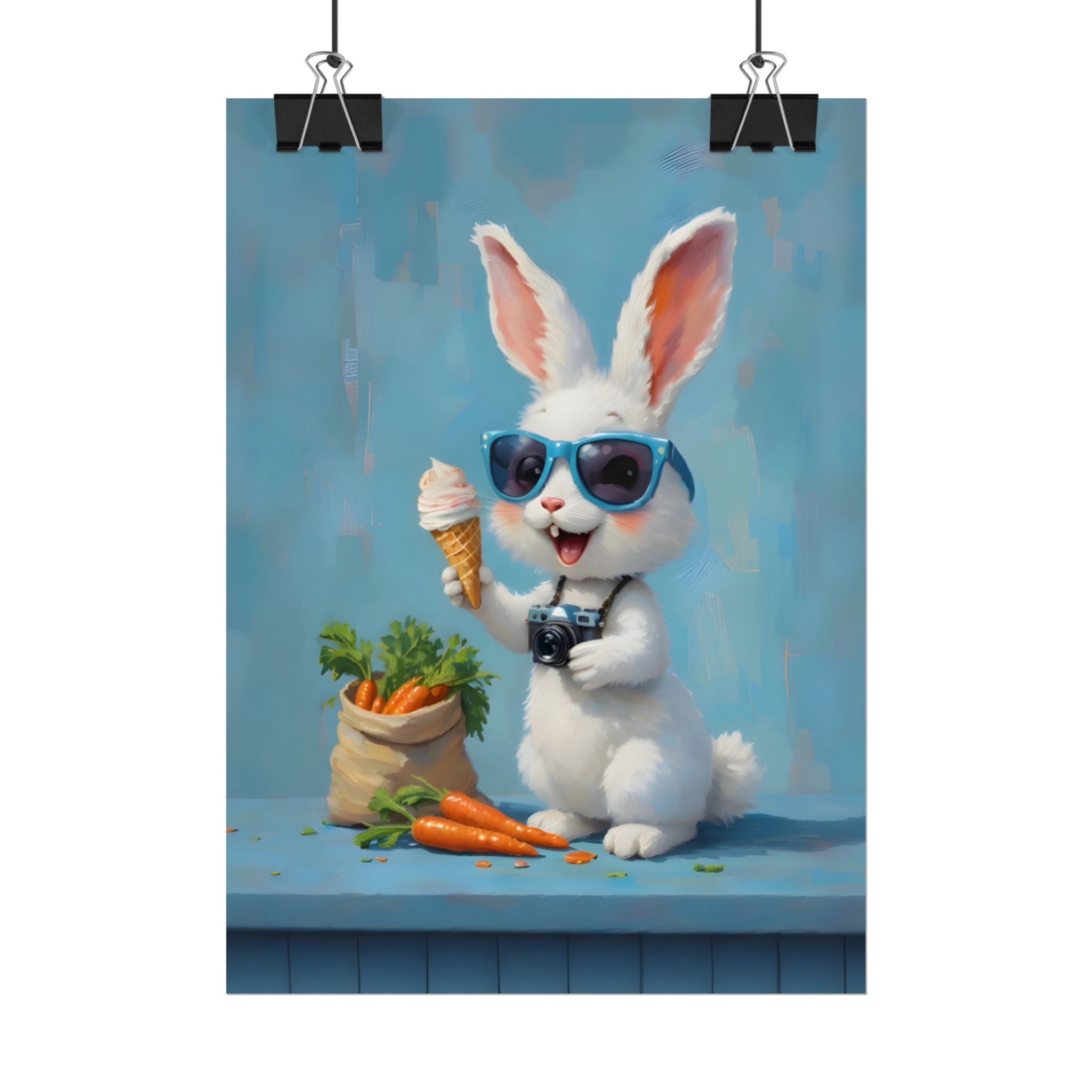 Blue Bunny Poster - Cute Sunglasses Rabbit Rolled Art Print