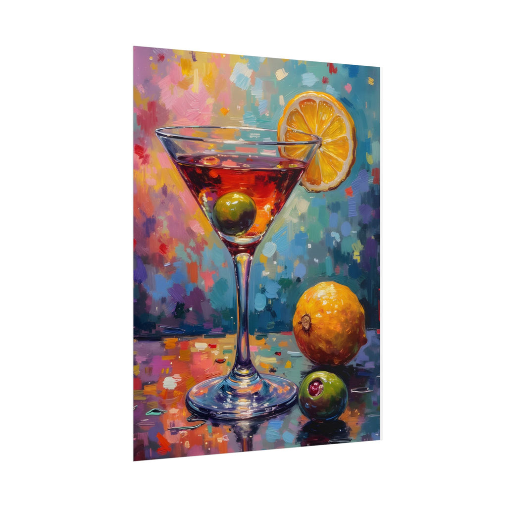Buntes Martiniglas mit Zitrone und Olive – Wandbild/Poster 
