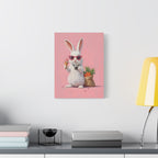 Pink Cute Bunny Canvas Wall Art — Cool Rabbit with Sunglasses, Ice Cream & Carrots (Matte Stretched)