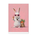 Pink Cute Bunny Canvas Wall Art — Cool Rabbit with Sunglasses, Ice Cream & Carrots (Matte Stretched)