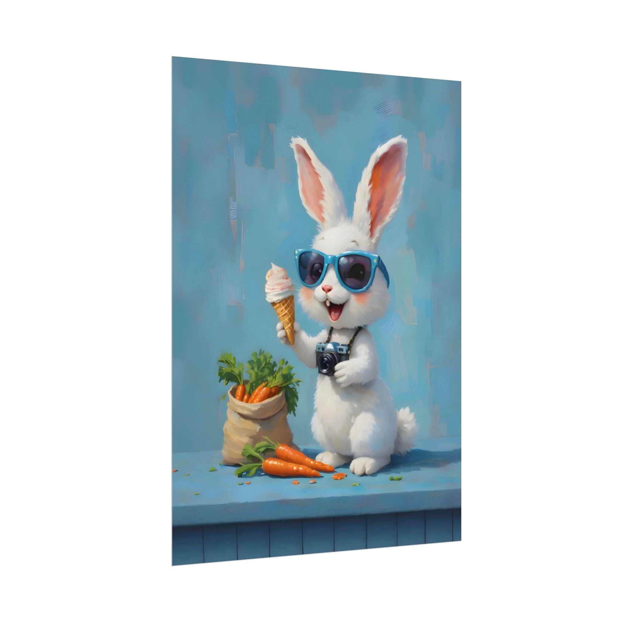Blue Bunny Poster - Cute Sunglasses Rabbit Rolled Art Print