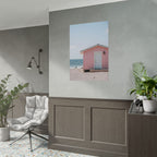 Roze strandhuisje als muurdecoratie - Poster 