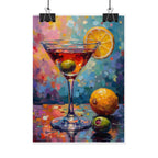 Buntes Martiniglas mit Zitrone und Olive – Wandbild/Poster 