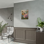 Wandbild mit Schmetterling auf rosa Rose - Poster 