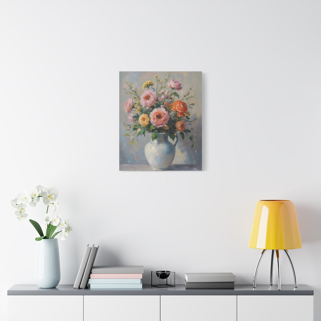 Wandbild „Bunte Rosen im Krug“ – Leinwand 