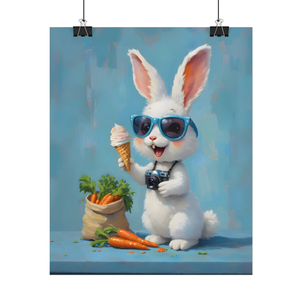 Blue Bunny Poster - Cute Sunglasses Rabbit Rolled Art Print