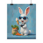 Blue Bunny Poster - Cute Sunglasses Rabbit Rolled Art Print