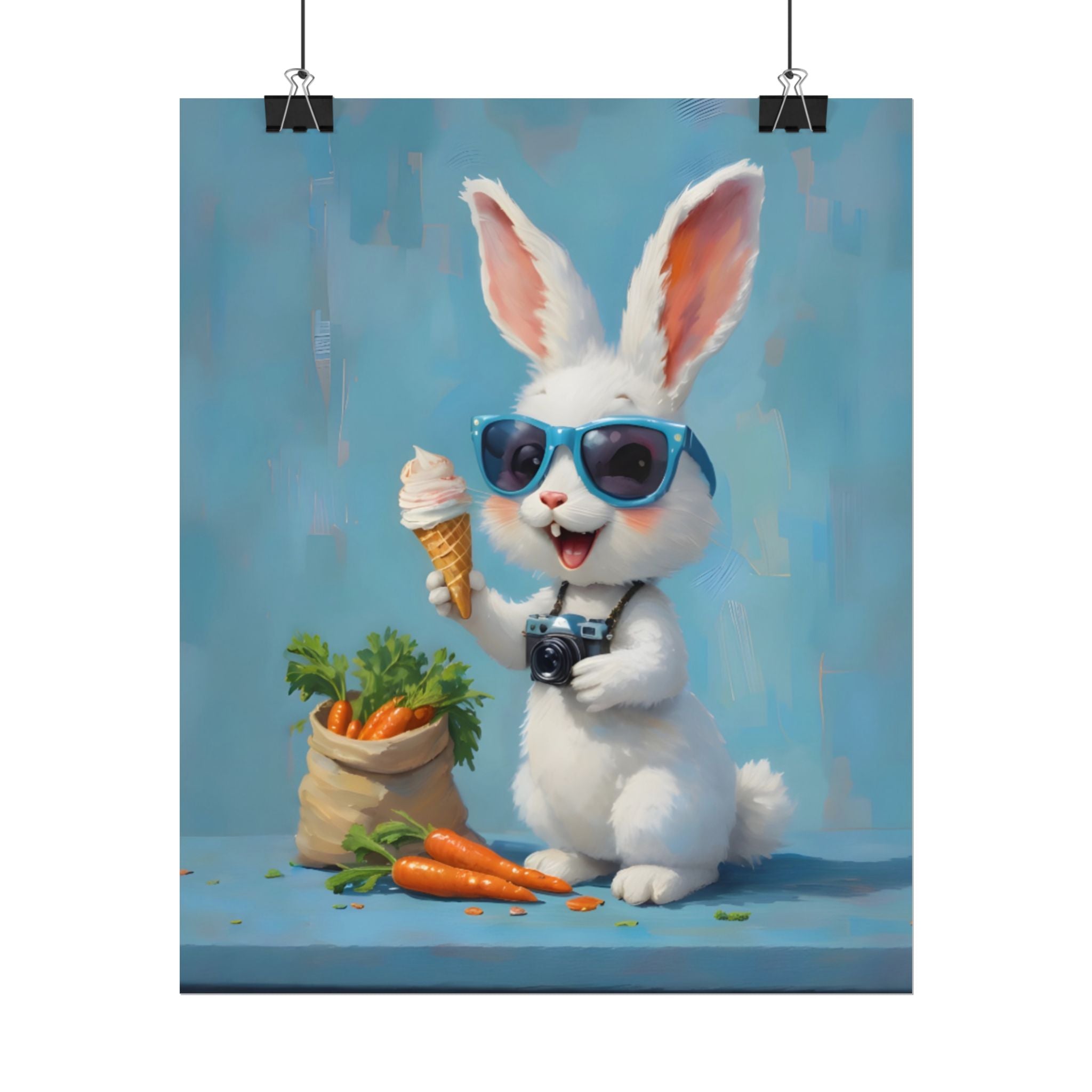 Blue Bunny Poster - Cute Sunglasses Rabbit Rolled Art Print