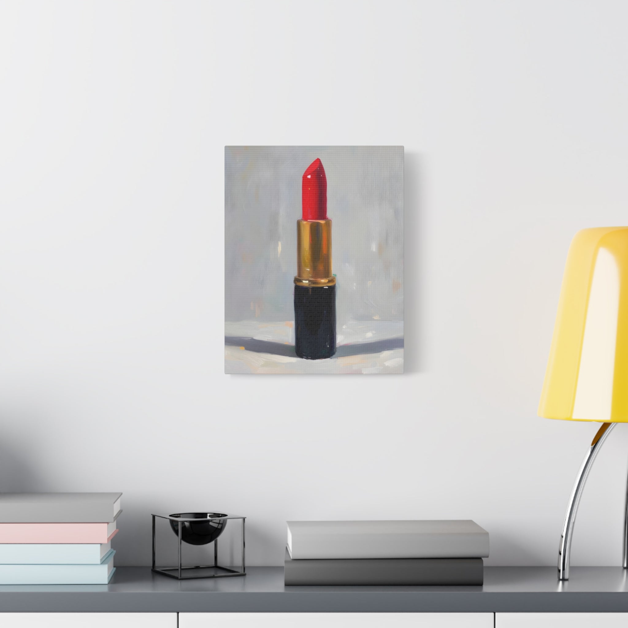 Red Lipstick Canvas Art — Cosmetic Pop Still Life Wall Decor