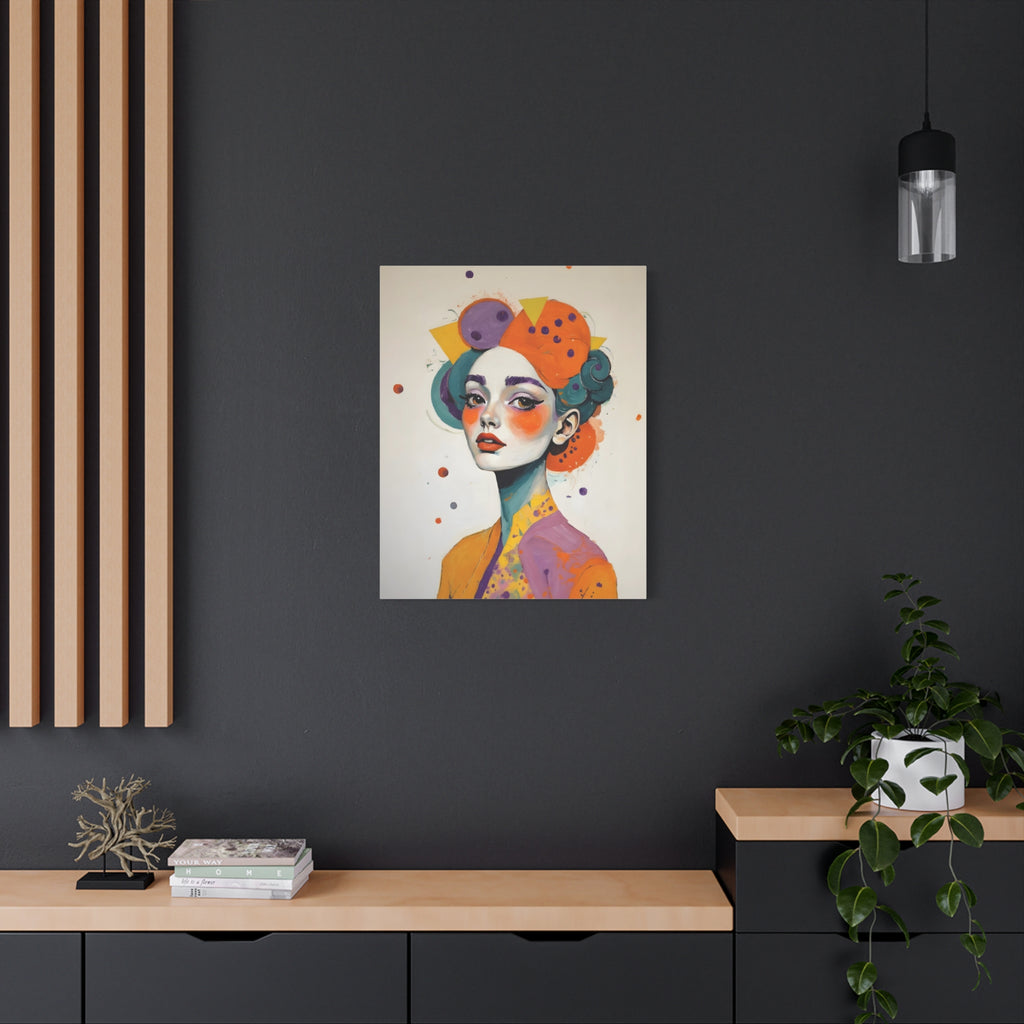 Colorful Portrait Art Canvas - Abstract Geisha Woman Matte Stretched Canvas