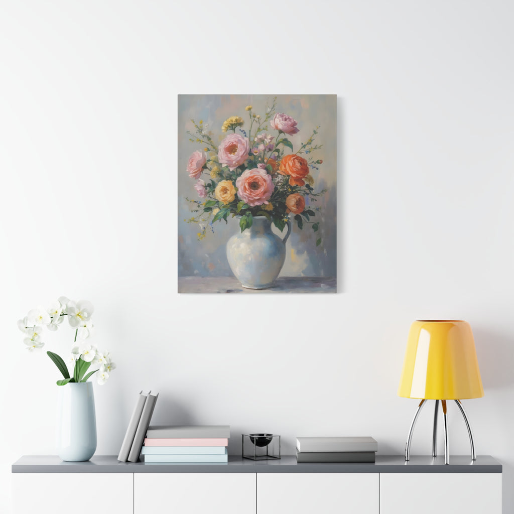 Wandbild „Bunte Rosen im Krug“ – Leinwand 