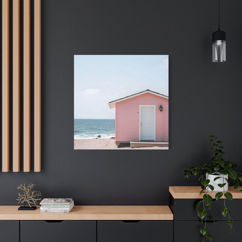 Pink Beach Cottage  Wall Art - Stretched Canvas