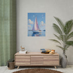 Segelboot auf ruhigem Wasser mit rosa Akzenten - Poster 