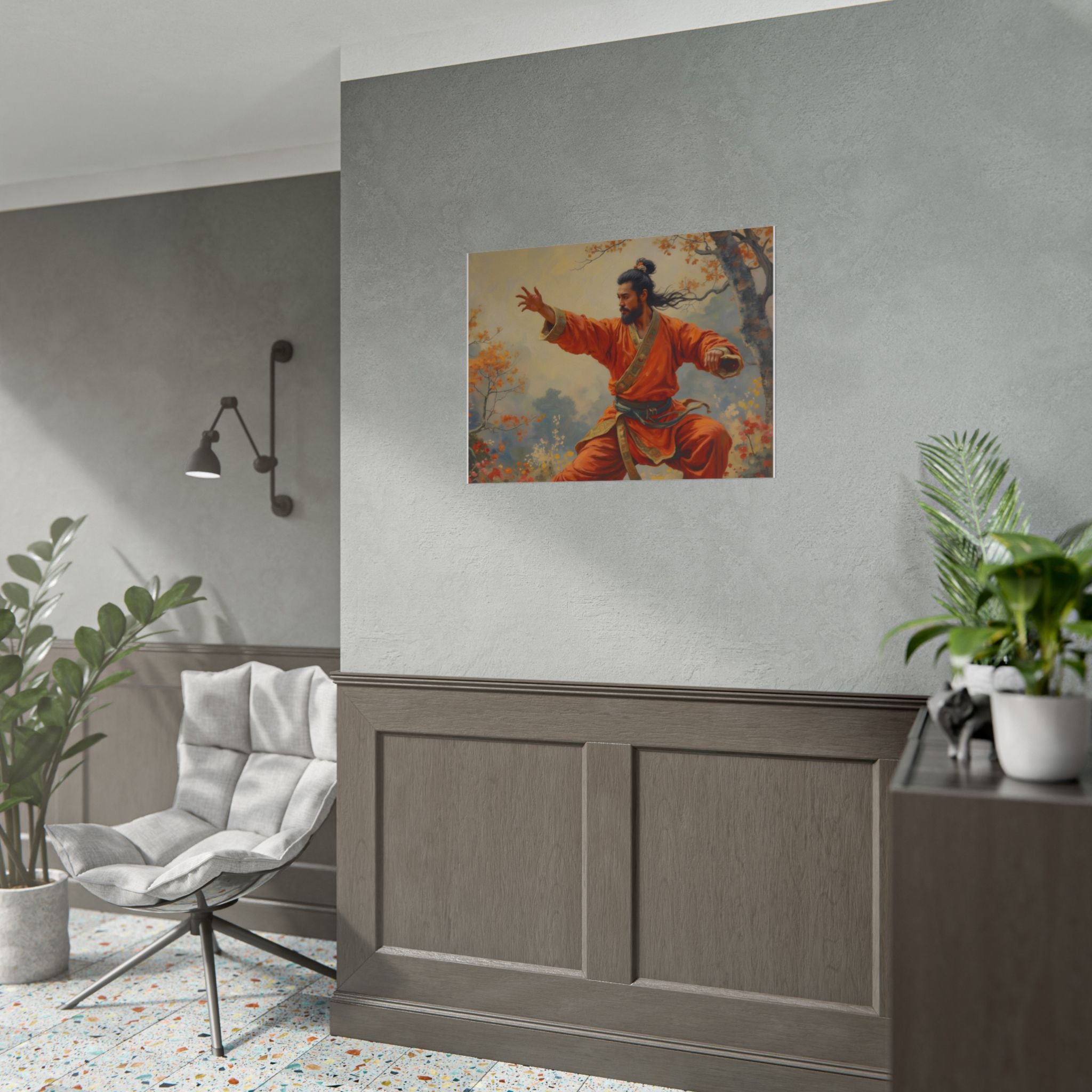 Martial Artist Art Poster - Warrior in Orange Traditional Kung Fu Wall Art