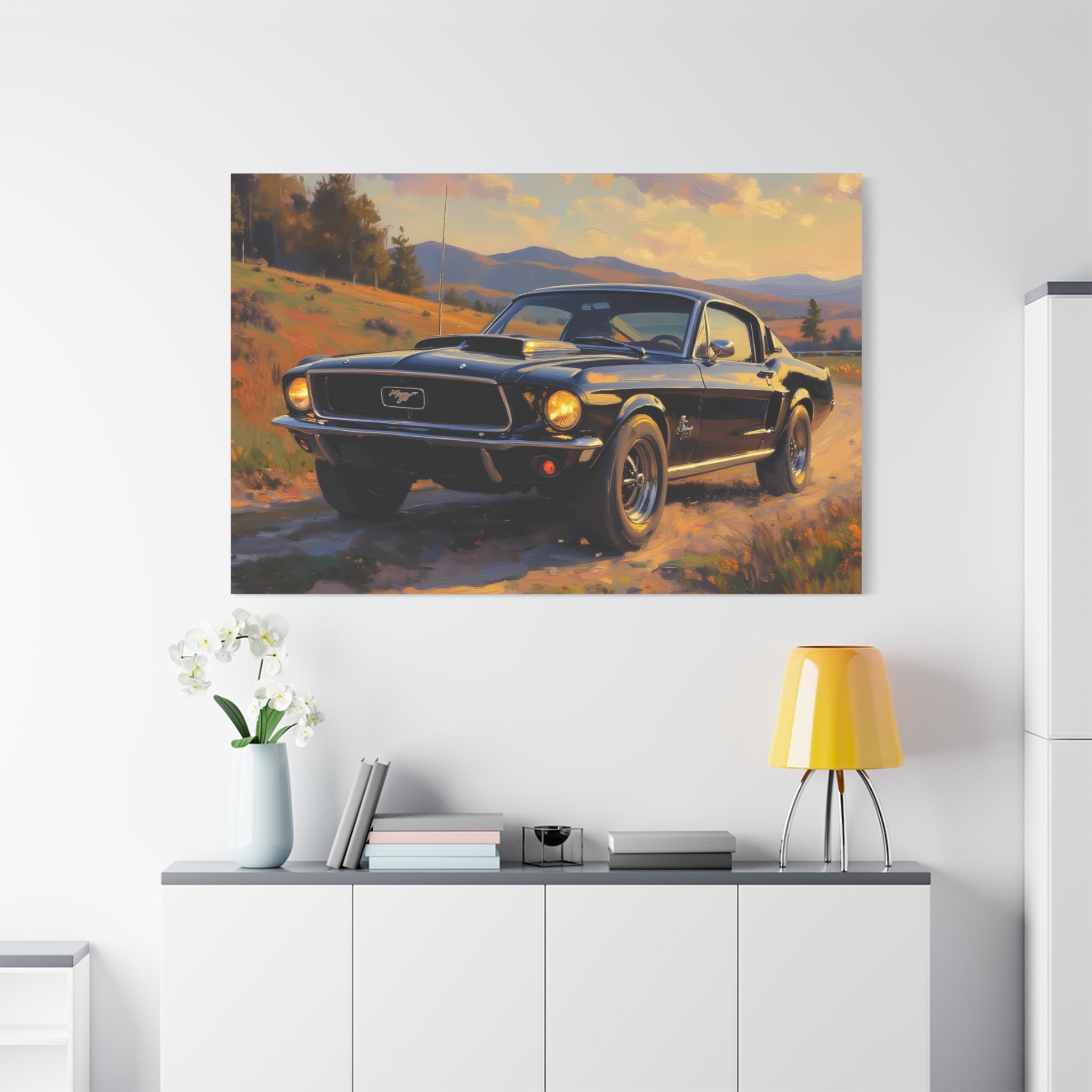 Vintage Mustang Sunset Wall Art - Classic Muscle Car - Stretched Canvas