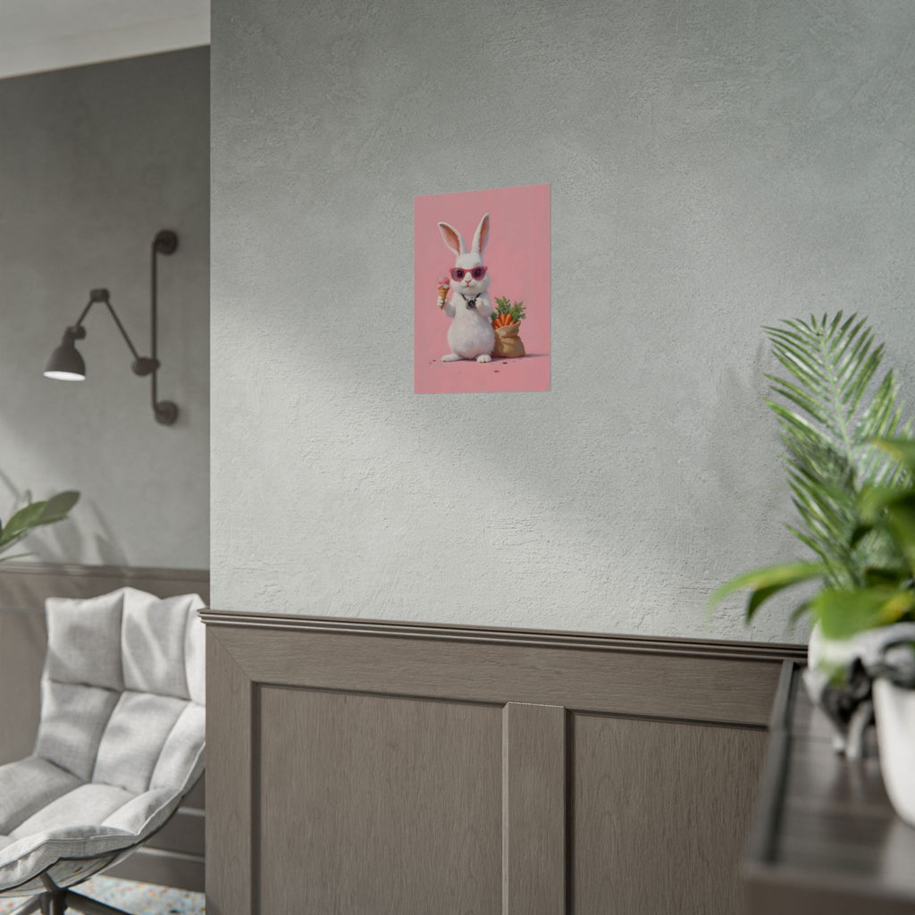 Pink Cute Bunny Poster – Pink Ice Cream Rabbit Wall Art