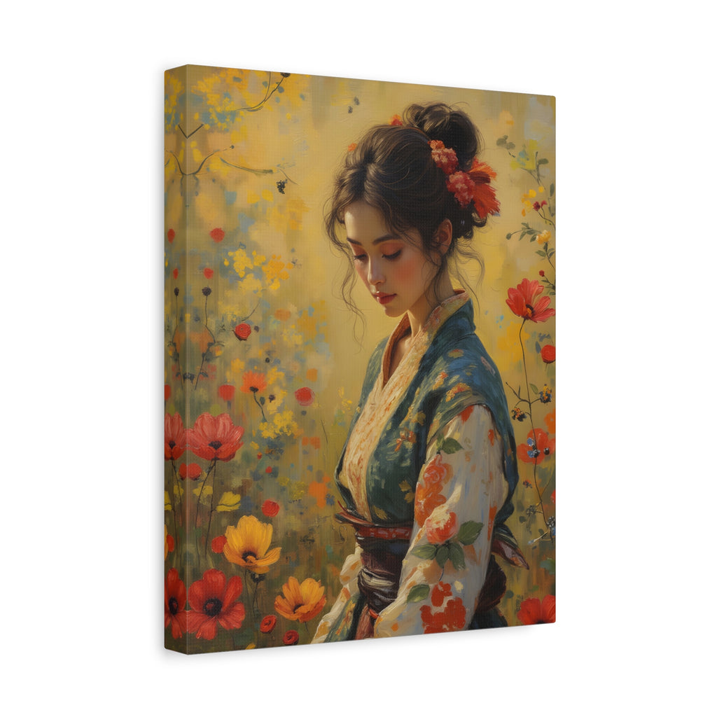 Asiatische Blumen-Dame, matte Leinwand-Wandkunst