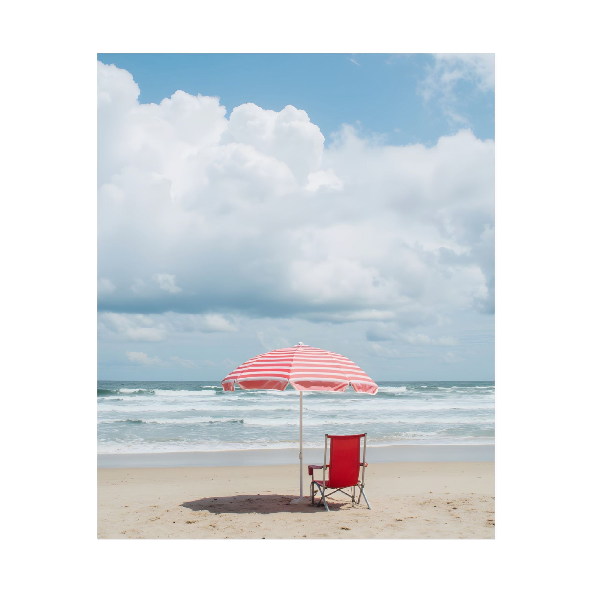 Sun-drenched beach memory with beach chair and umbrella - Poster