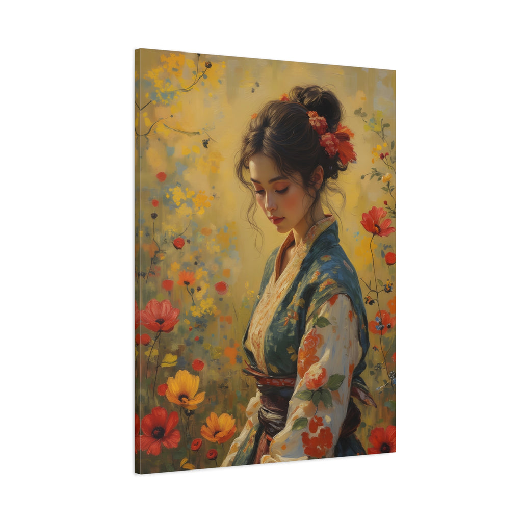 Asiatische Blumen-Dame, matte Leinwand-Wandkunst