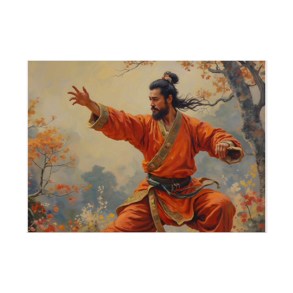 Martial Artist Art Poster - Warrior in Orange Traditional Kung Fu Wall Art