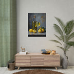 Limoncello with lemons Still Life Rolled Poster – Citrus Bottle Art Print