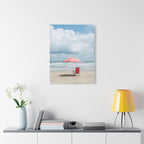 Sun-drenched beach memory with beach chair and umbrella Canvas Wall Art - Stretched Canvas
