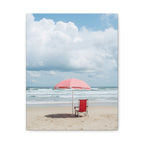 Sun-drenched beach memory with beach chair and umbrella Canvas Wall Art - Stretched Canvas