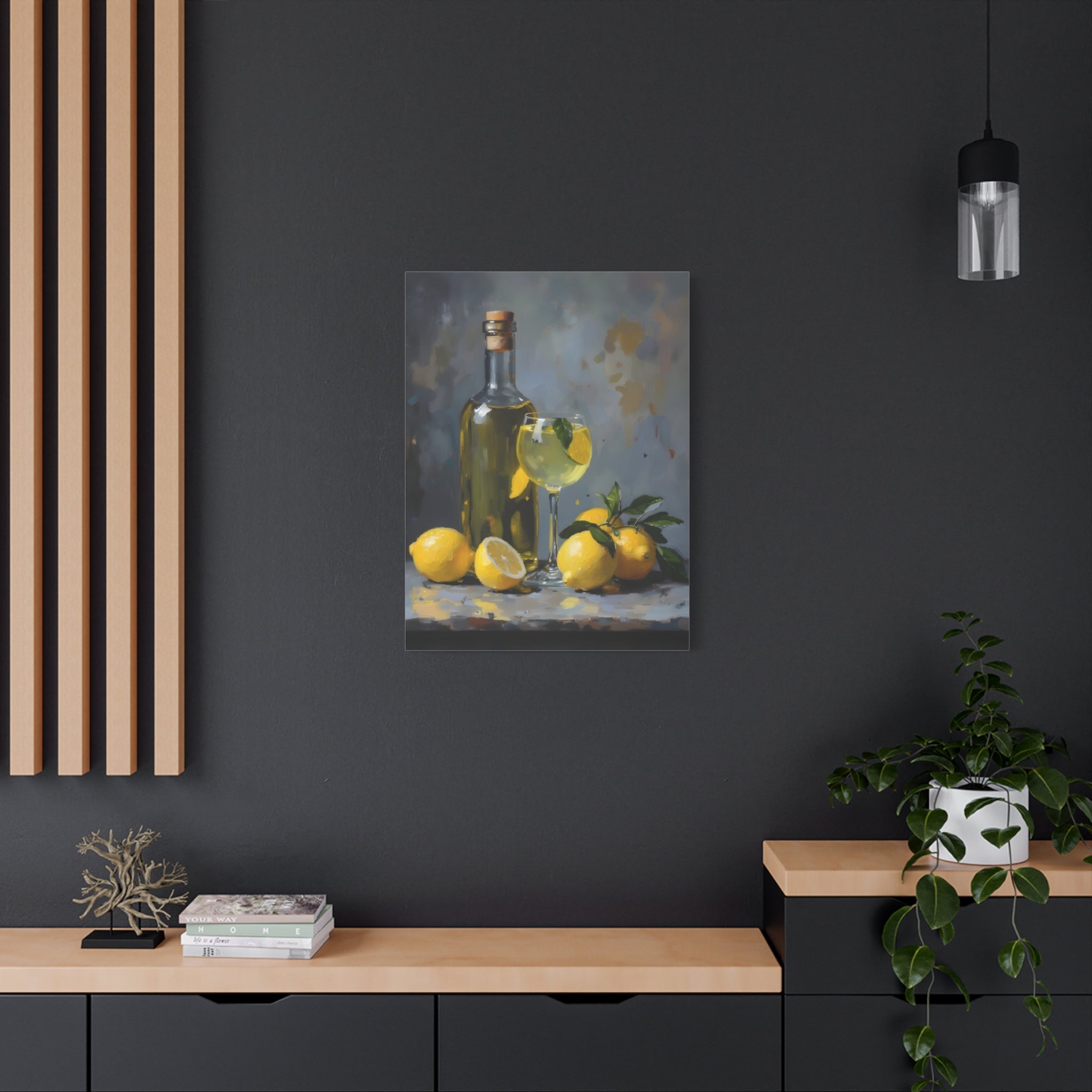 Limoncello with lemons Still Life Matte Canvas Wall Art