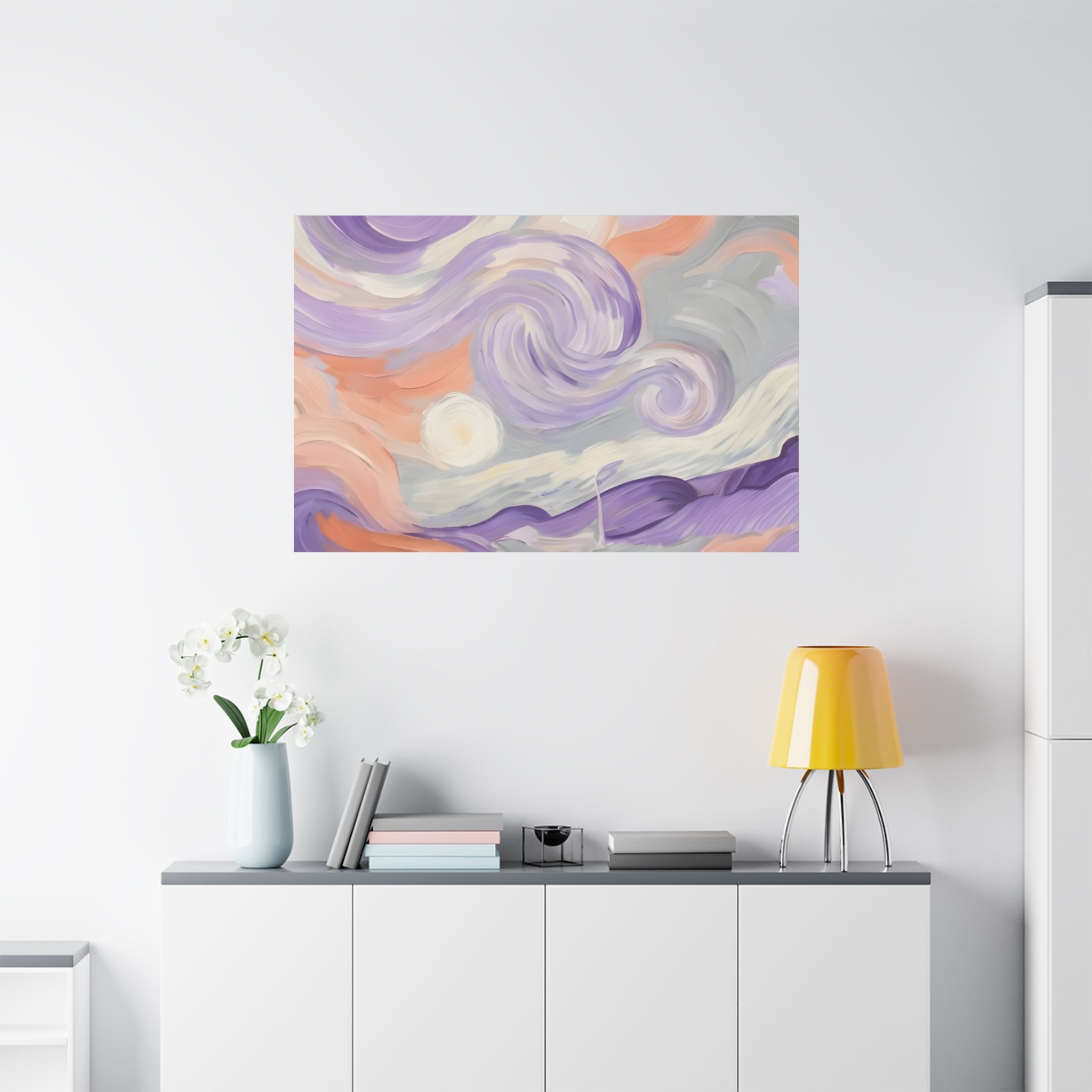 Abstract Swirl Canvas Art – Lavender & Peach Matte Stretched Canvas