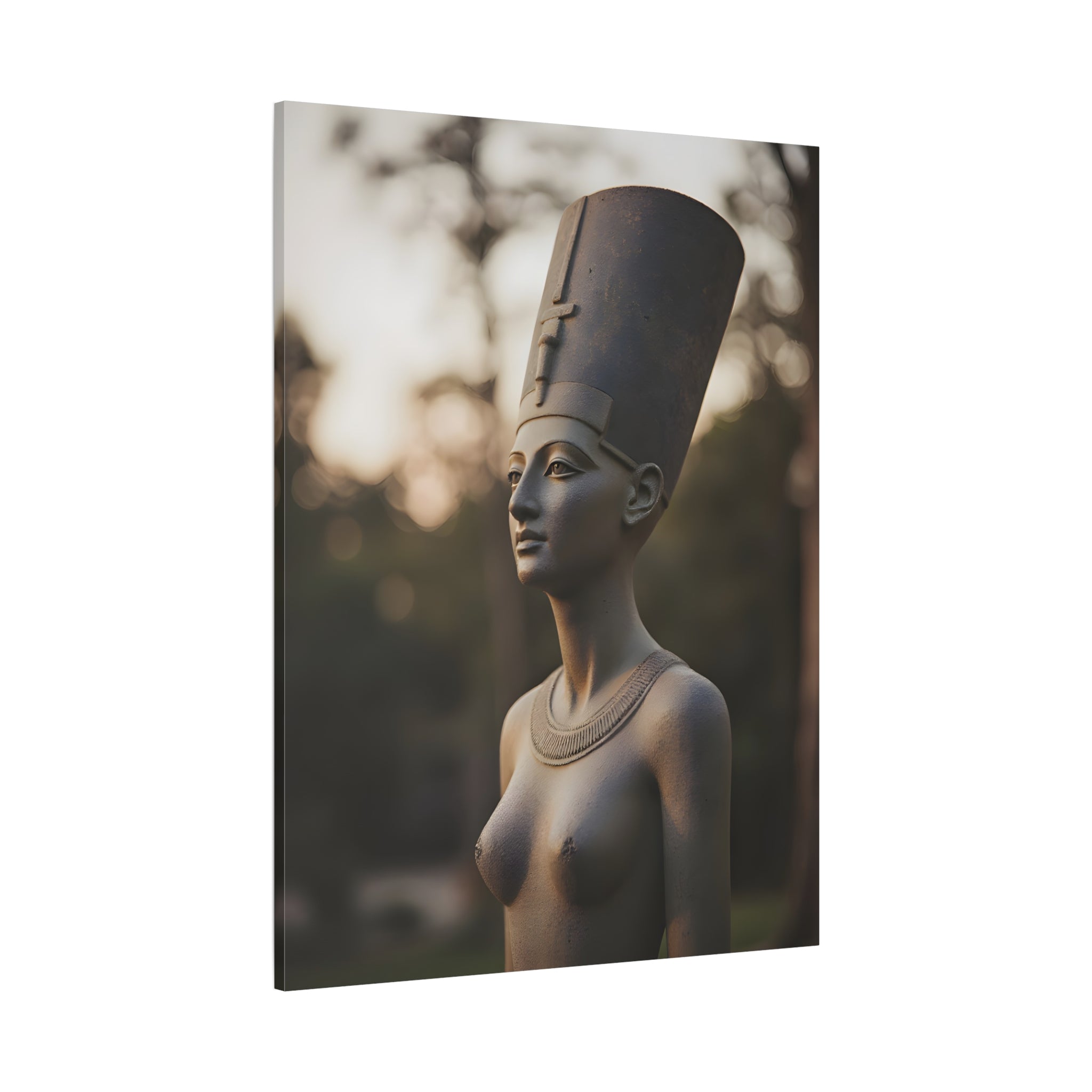 Bronzen standbeeld van Nefertiti als wanddecoratie - Egyptische beeldhouwkunst - Fotografie - Koningin van Egypte - Opgespannen canvas 