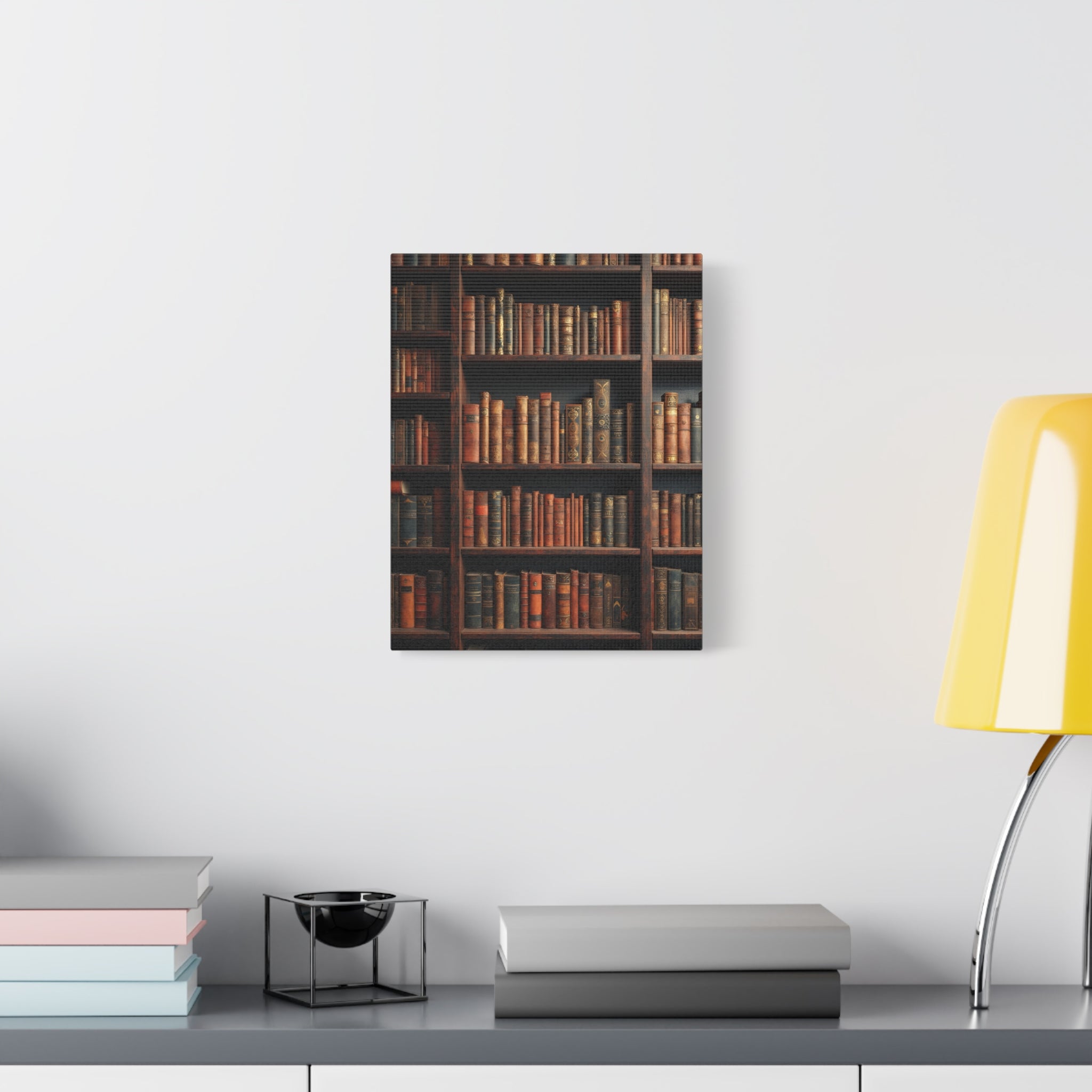 Vintage Library Books Canvas Print - Stacked Antique Bookshelf Wall Art