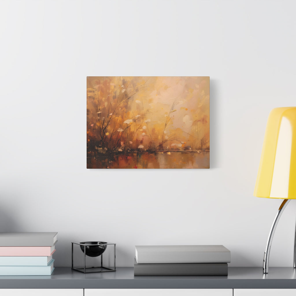 Abstracte muurdecoratie met gouden weidemotief - opgespannen canvas 
