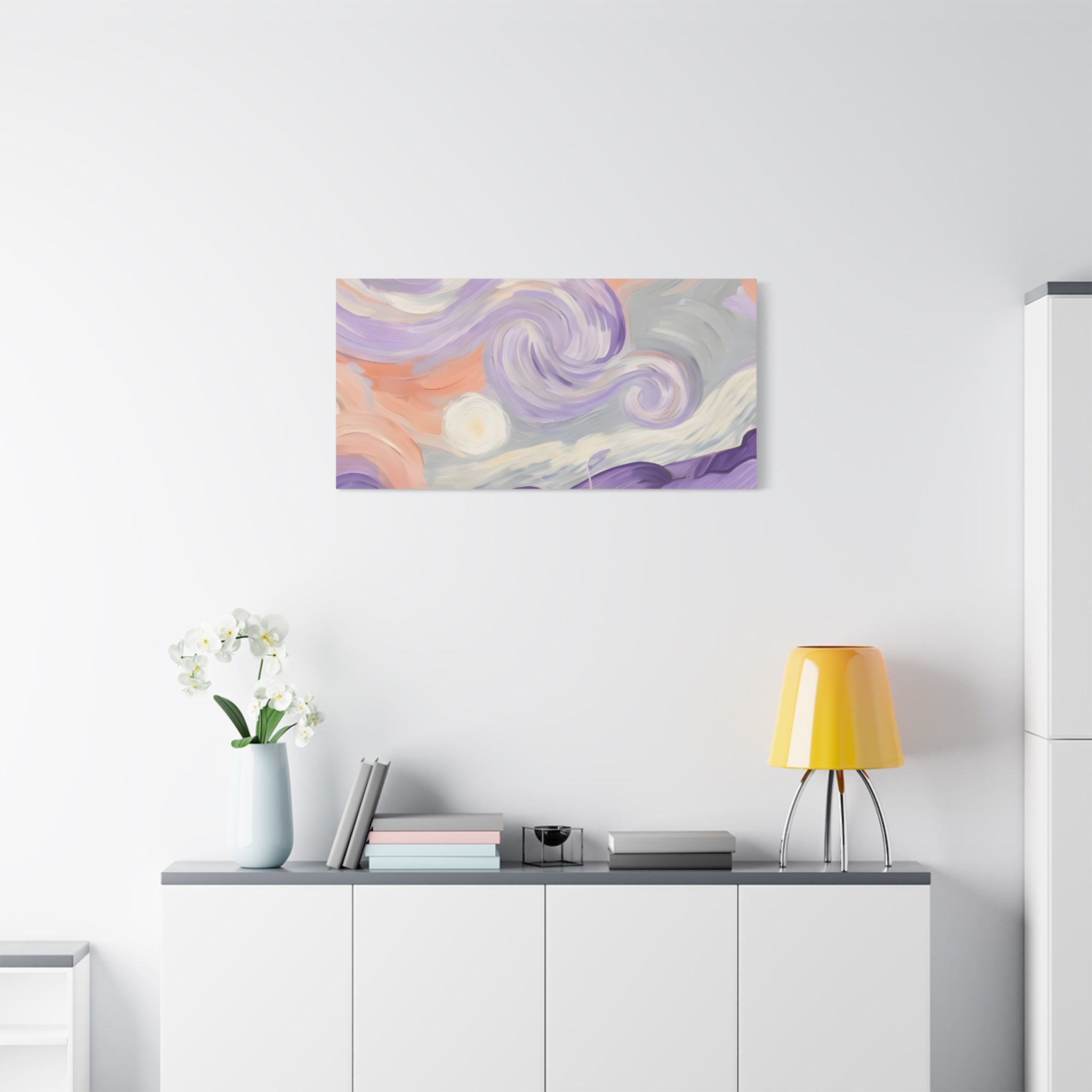 Abstract Swirl Canvas Art – Lavender & Peach Matte Stretched Canvas