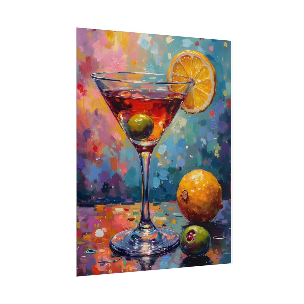 Buntes Martiniglas mit Zitrone und Olive – Wandbild/Poster 