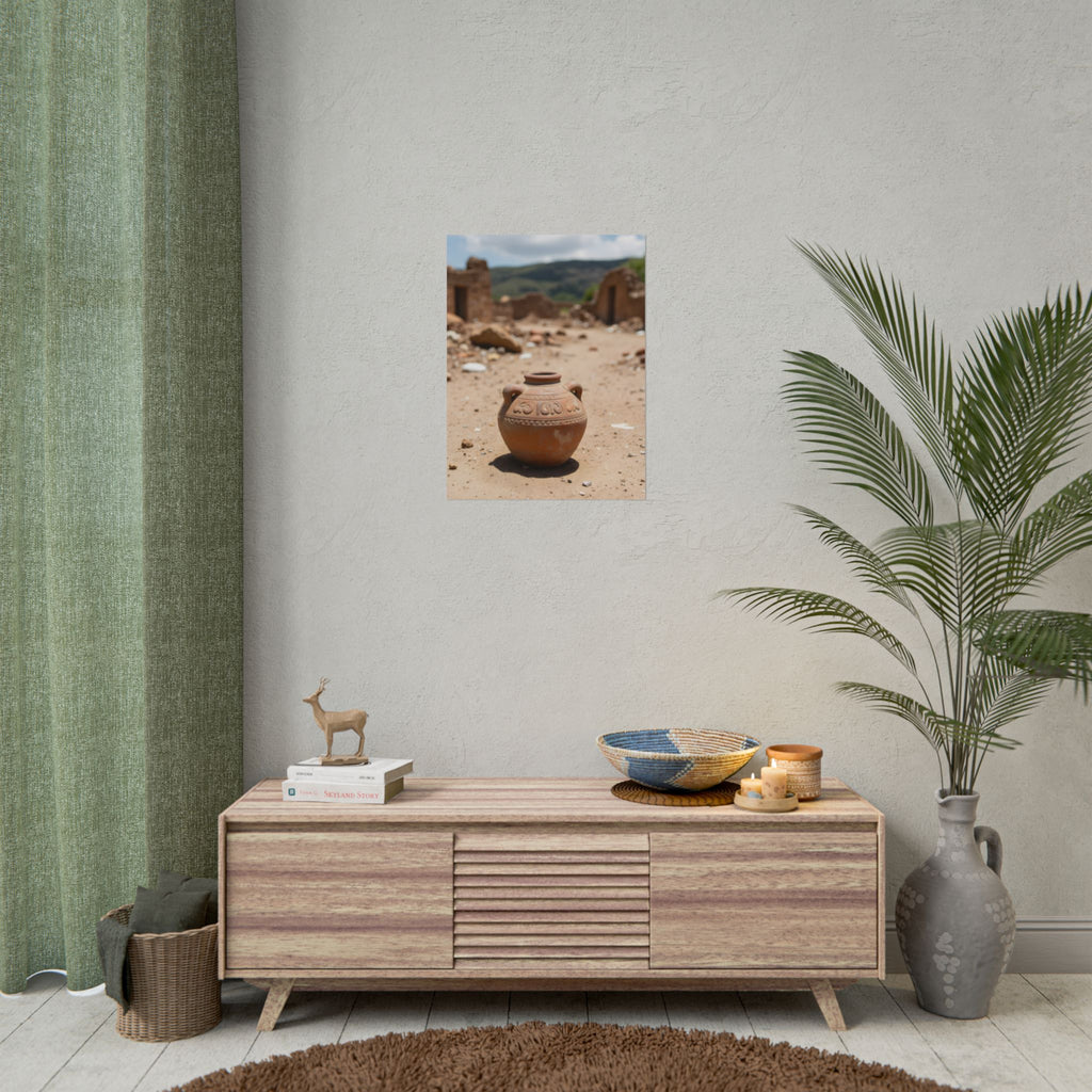 Rustieke terracotta bloempotwoestijnposter - opgerolde fotoafdruk