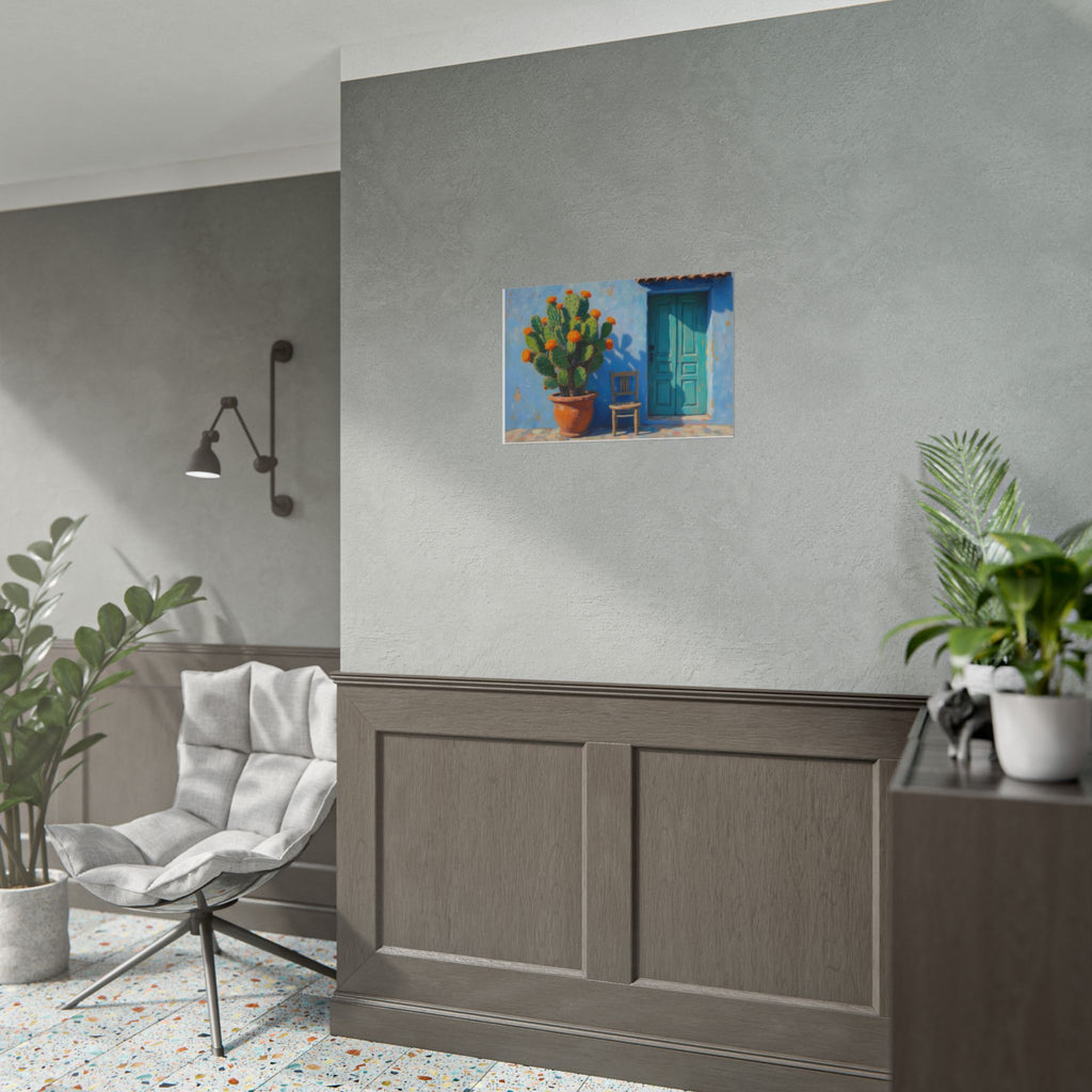 Cactus Courtyard Rolled Poster — Turquoise Door Desert Wall Art