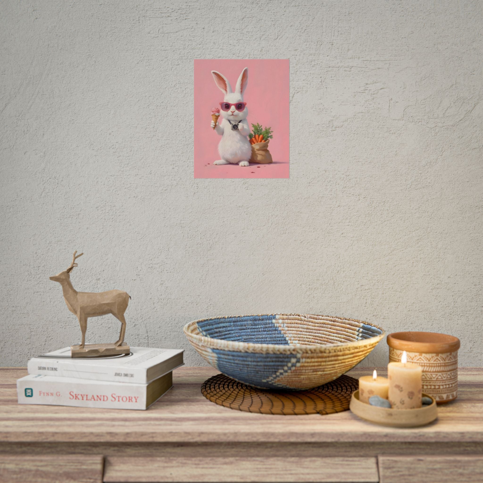 Pink Cute Bunny Poster – Pink Ice Cream Rabbit Wall Art
