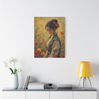 Asiatische Blumen-Dame, matte Leinwand-Wandkunst