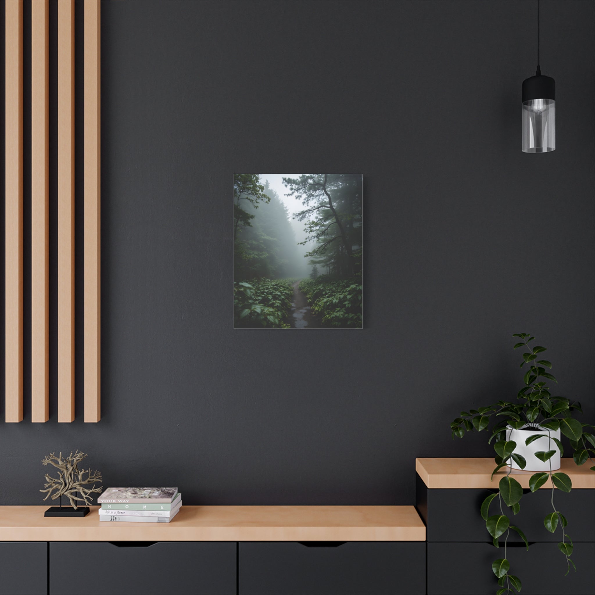 Misty Forest Path  Stretched Wall Art - Canvas Print