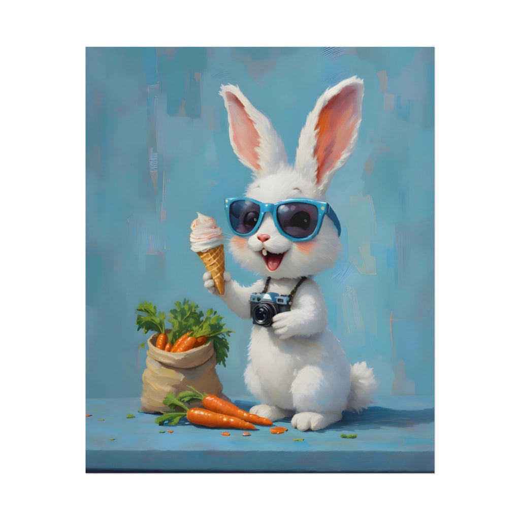 Blue Bunny Poster - Cute Sunglasses Rabbit Rolled Art Print