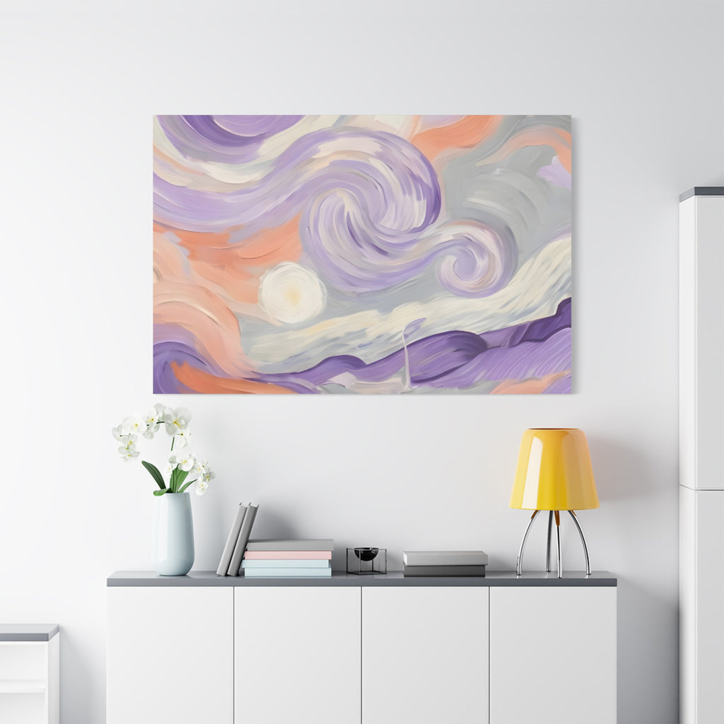 Abstract Swirl Canvas Art – Lavender & Peach Matte Stretched Canvas