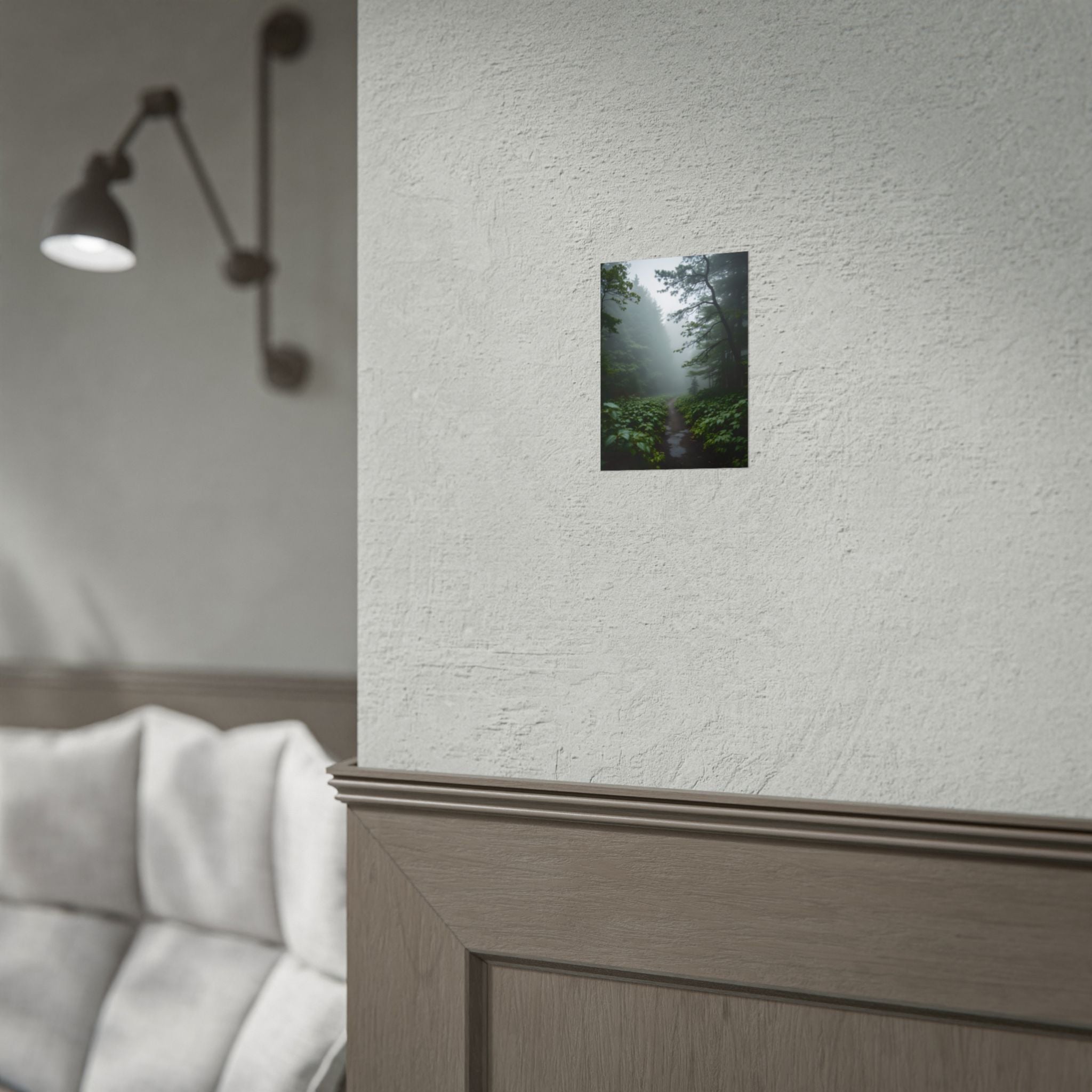 Muurdecoratie met een mistig bospad - Poster 
