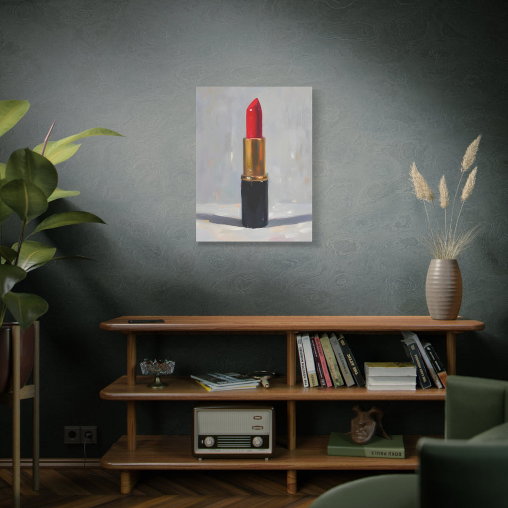 Red Lipstick Canvas Art — Cosmetic Pop Still Life Wall Decor