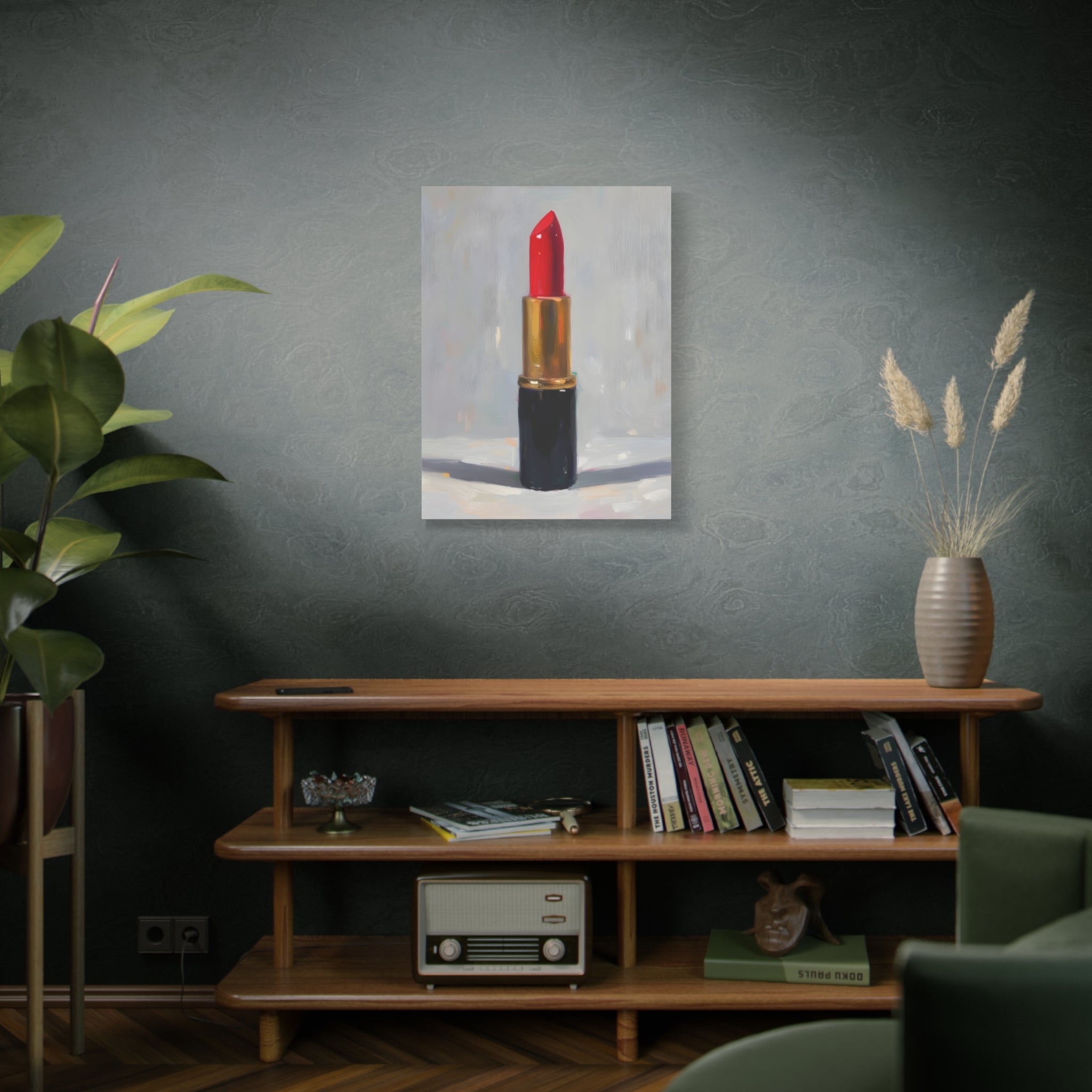 Red Lipstick Canvas Art — Cosmetic Pop Still Life Wall Decor