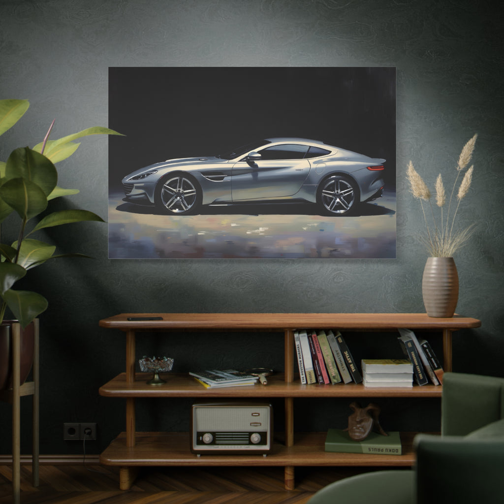 Silver Sports Car Matte Canvas Print — Modern Automotive Wall Art