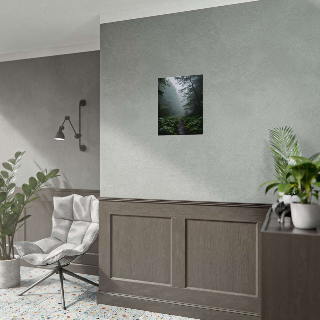 Muurdecoratie met een mistig bospad - Poster 
