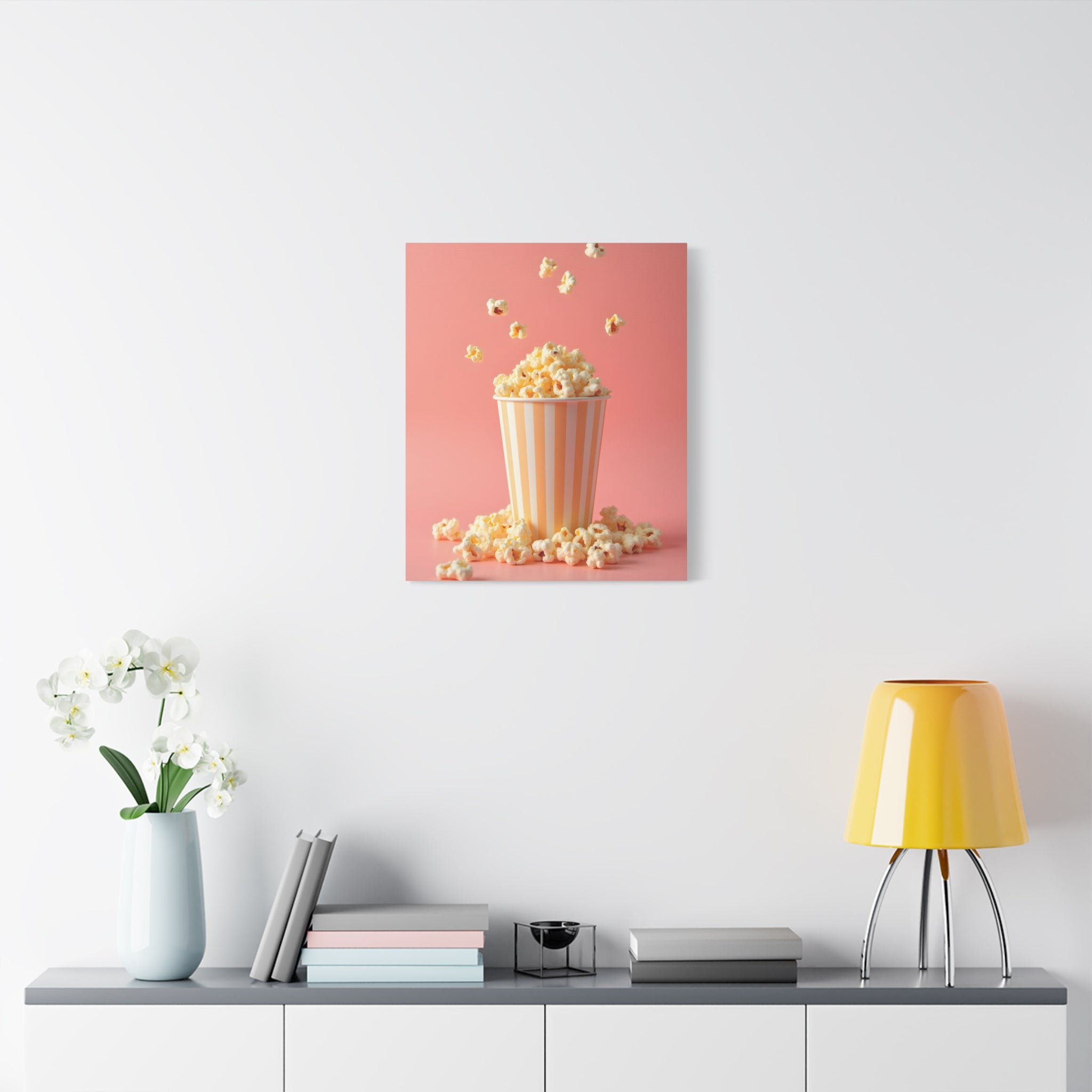 Popcorn met een roze achtergrond Muurdecoratie - Gespannen canvas 